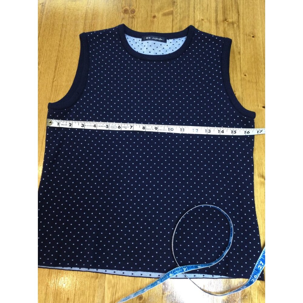 St John Womens Sleeveless Knit Sweater Top Size S Navy Polka Dot Made In USA - Picture 7 of 9